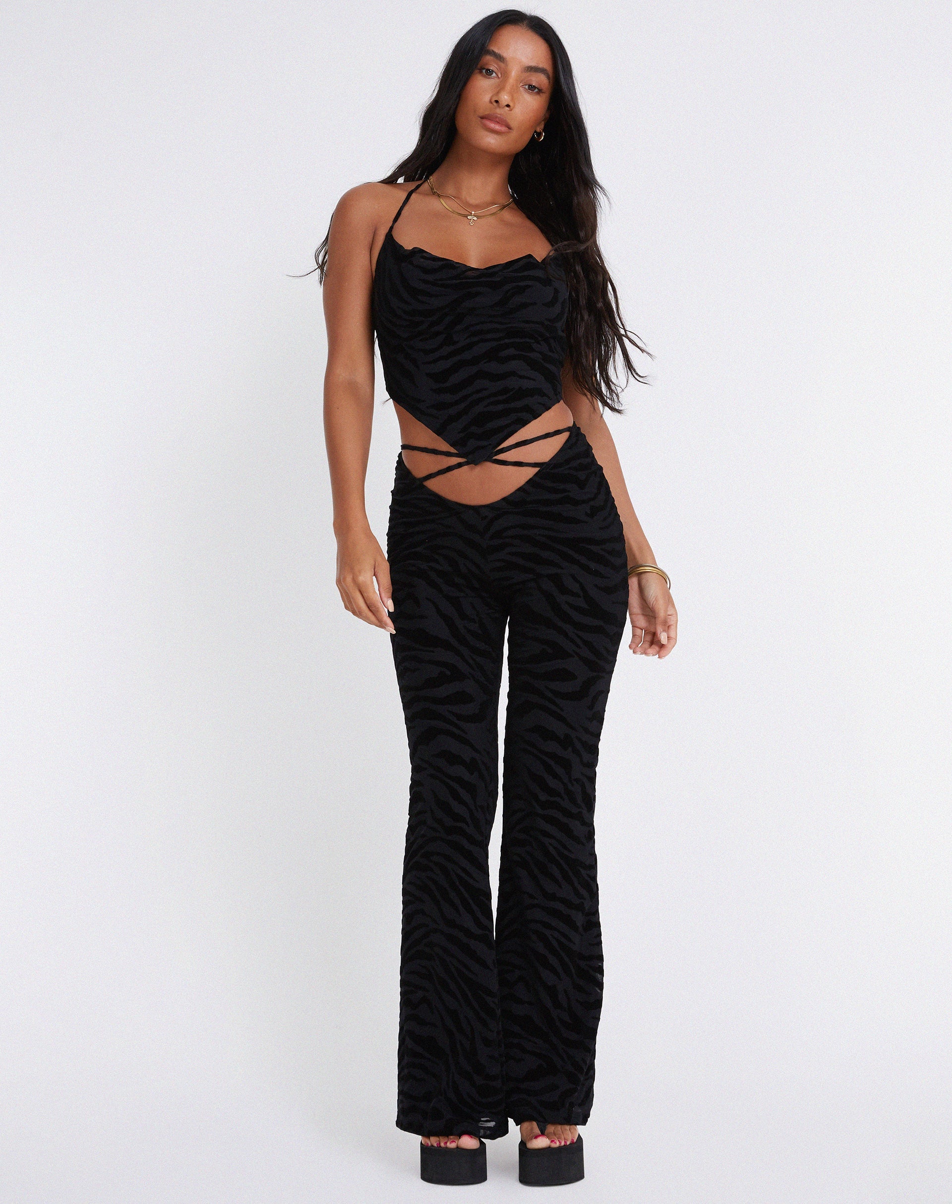 Afbeelding van Nancha Flare Broek in Zebra Flock Zwart