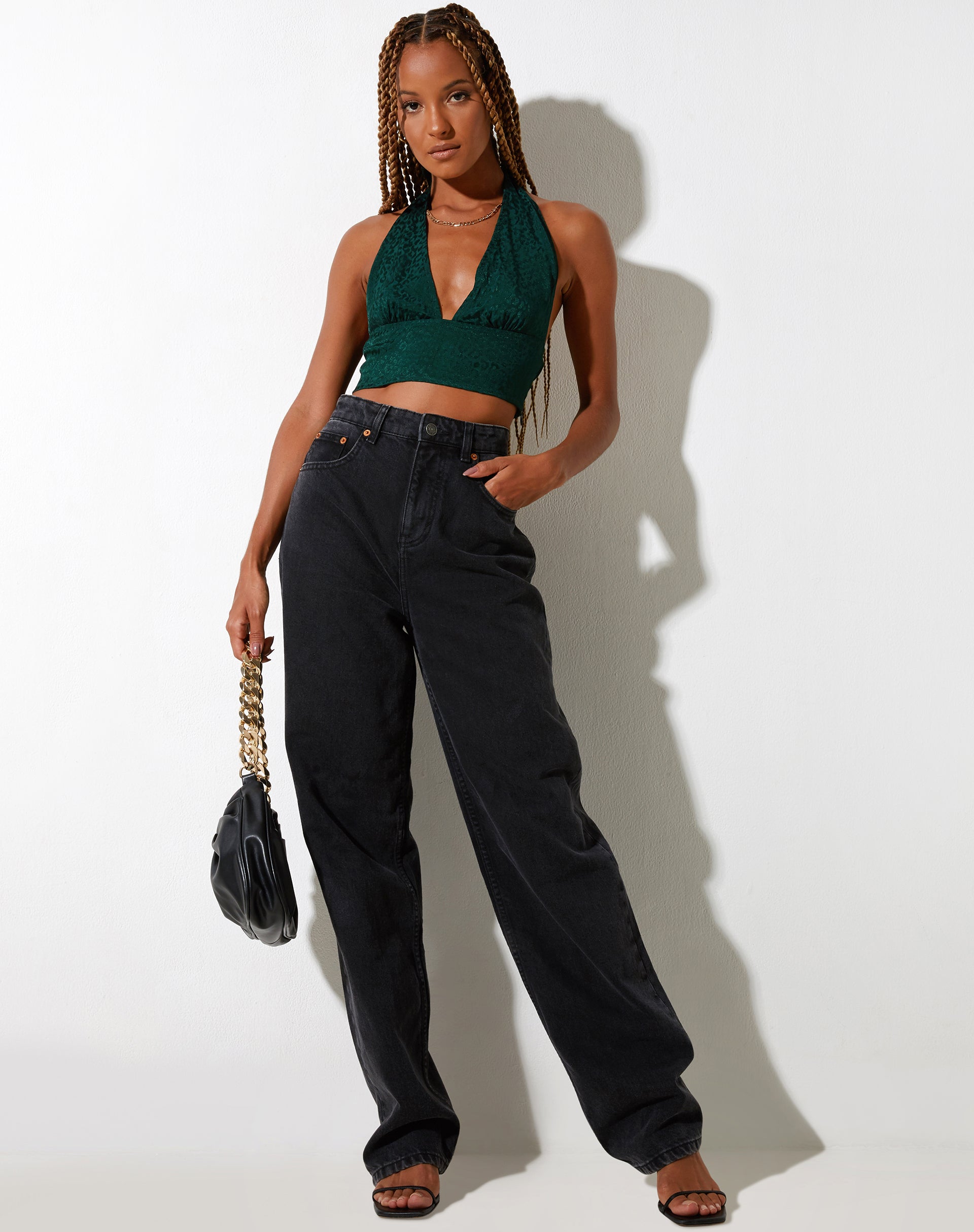 Afbeelding van Nanda Crop Top in Satijn Cheetah Bosgroen