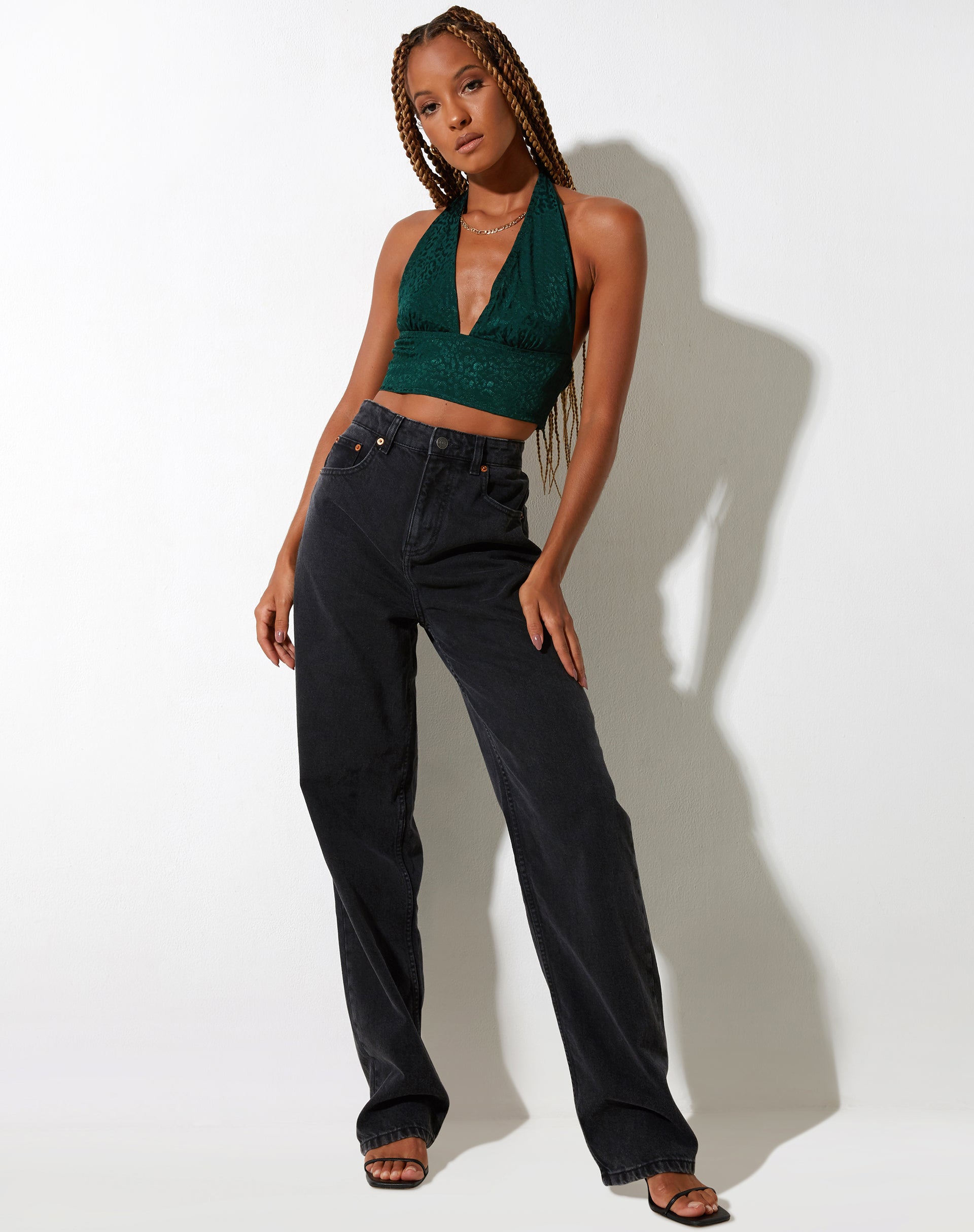Afbeelding van Nanda Crop Top in Satijn Cheetah Bosgroen