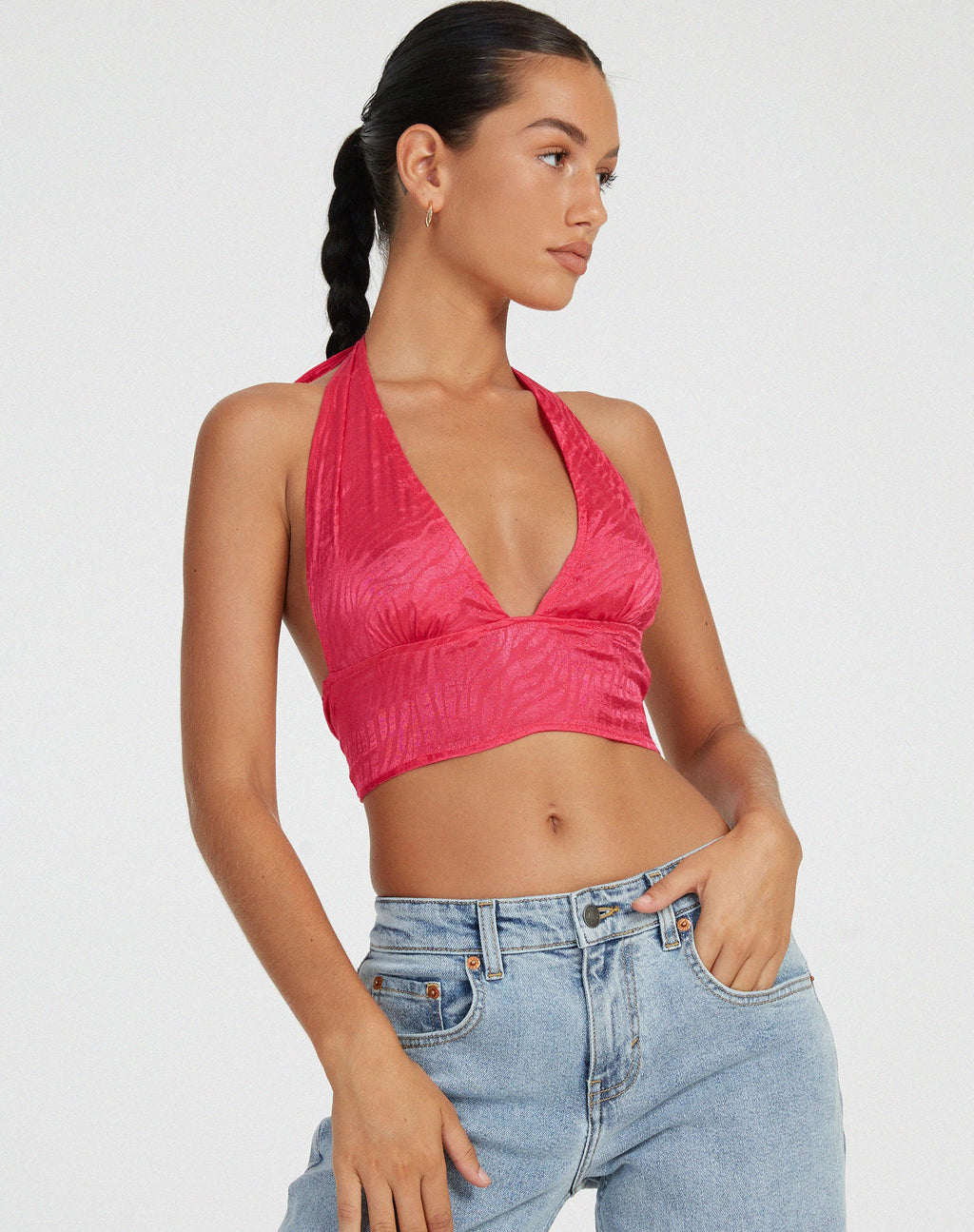 Nanda Gewaad Top in Satijn Zebra Hot Pink