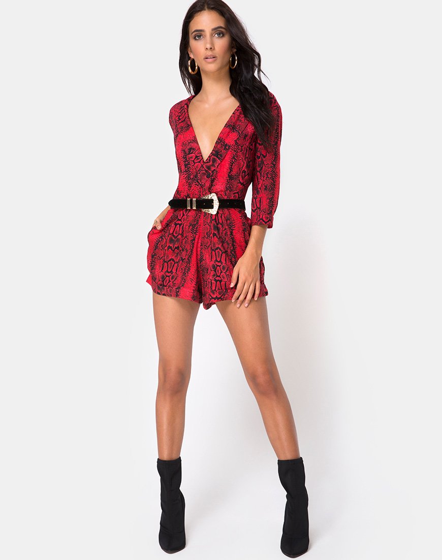 Afbeelding van Nanic Plunge Playsuit in Slangenrood