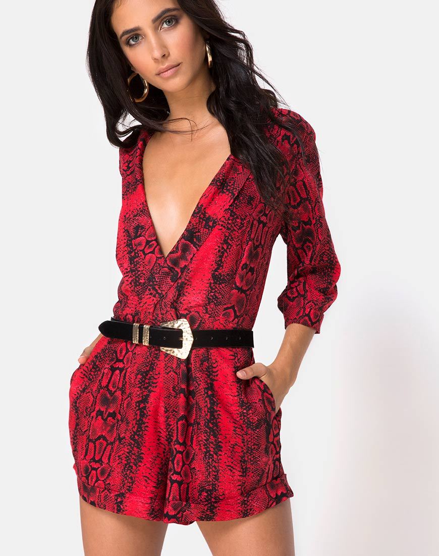 Nanic Plunge Playsuit in Slangenrood