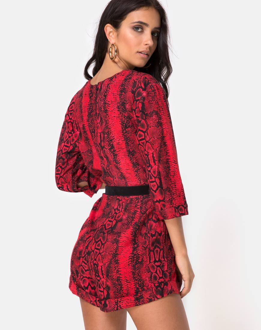 Nanic Plunge Playsuit in Slangenrood