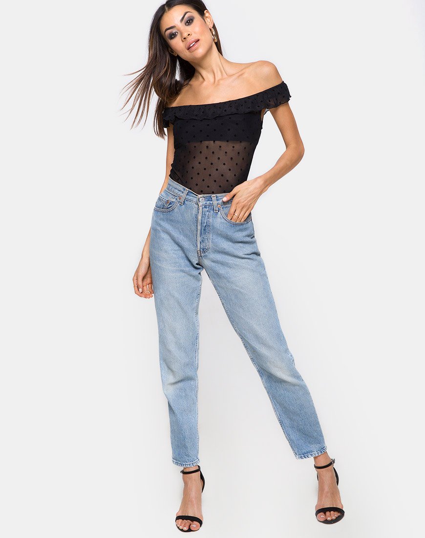 Afbeelding van Natalia Off The Shoulder Bodice in Polka Net Zwart