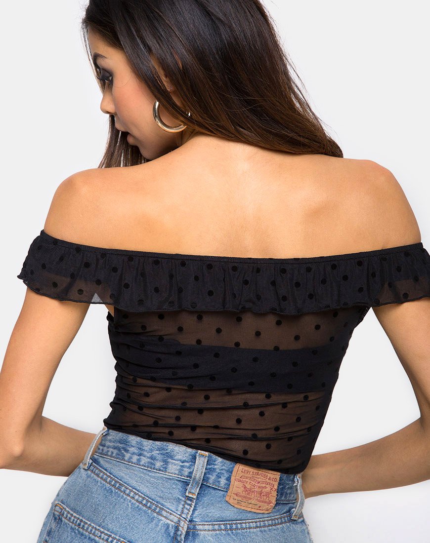 Natalia Off The Shoulder Bodice in Polka Net Zwart
