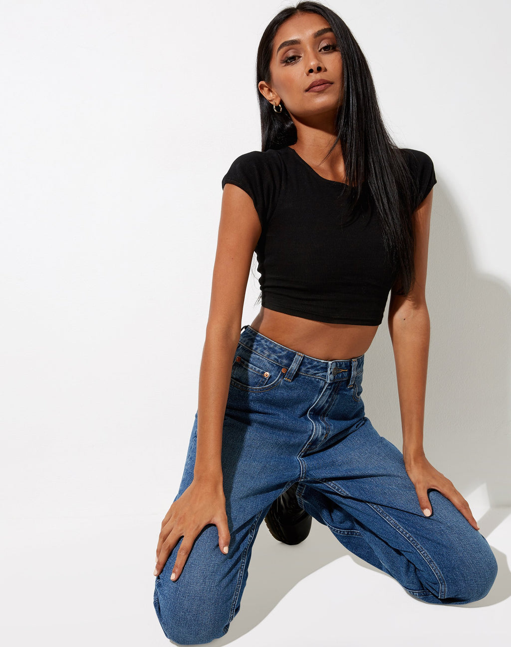 Natka Crop Top in Rib Zwart