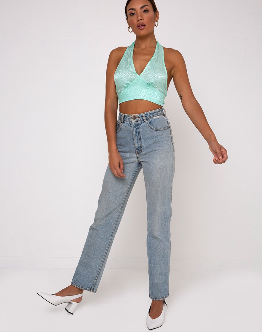 Afbeelding van Naya Crop Top in Satijn Zebra Aquamarijn