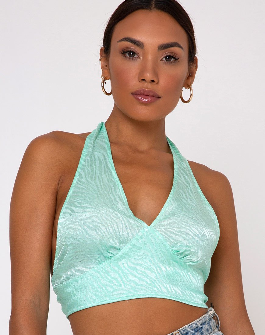 Afbeelding van Naya Crop Top in Satijn Zebra Aquamarijn