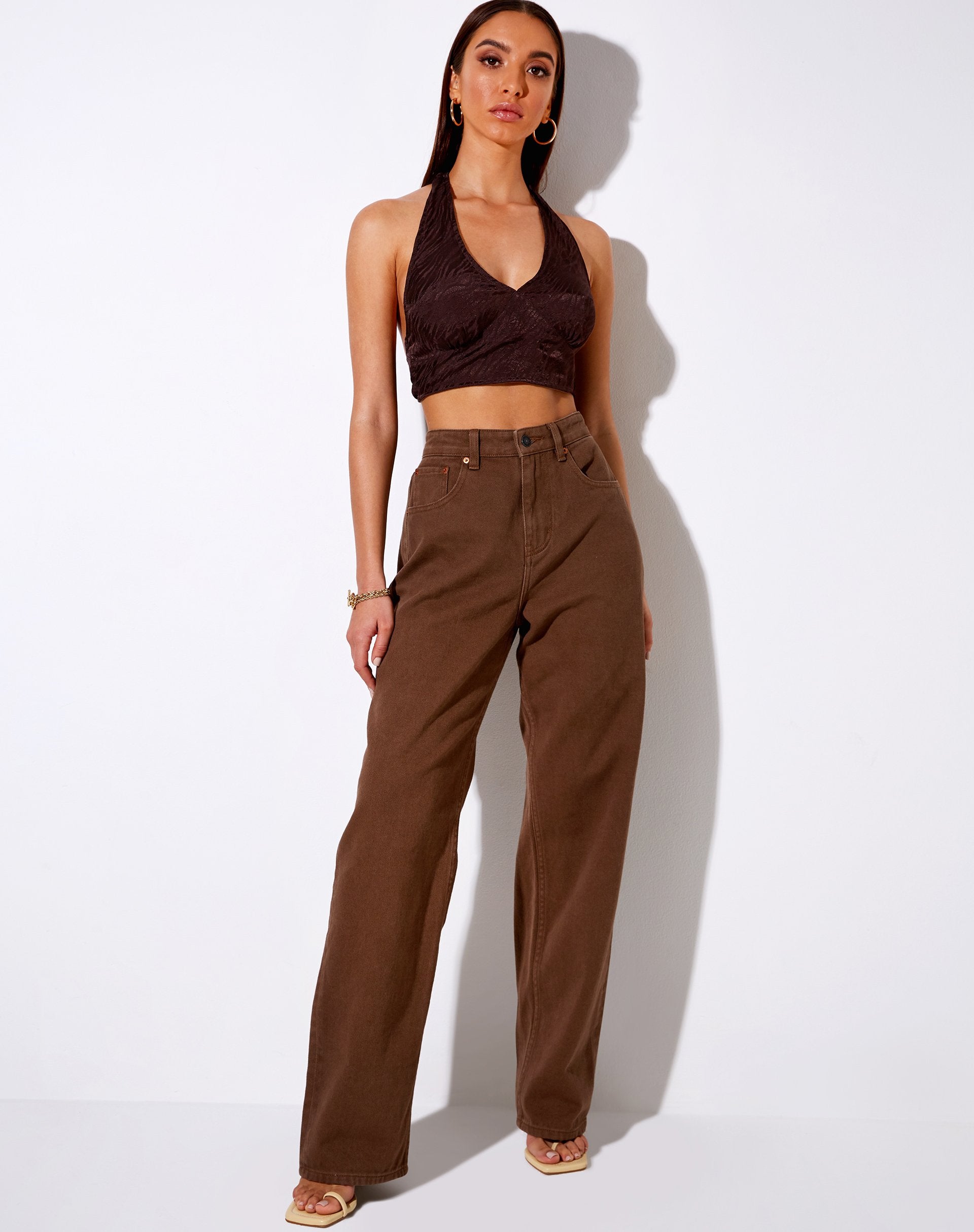 Afbeelding van Naya Crop Top in Satijn Zebra Bittere Chocolade