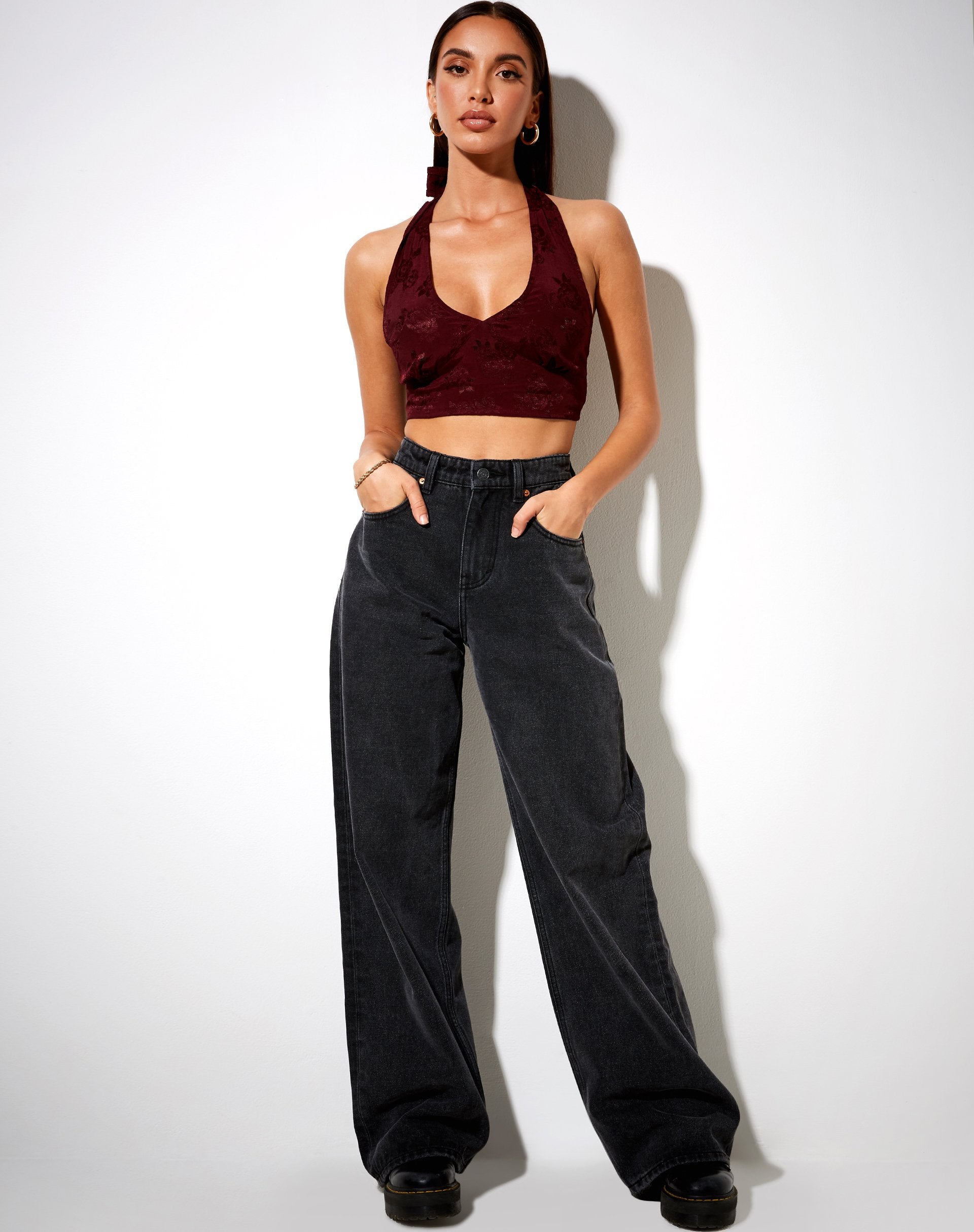 Afbeelding van Naya Crop Top in Satijn Rose Bourgondië