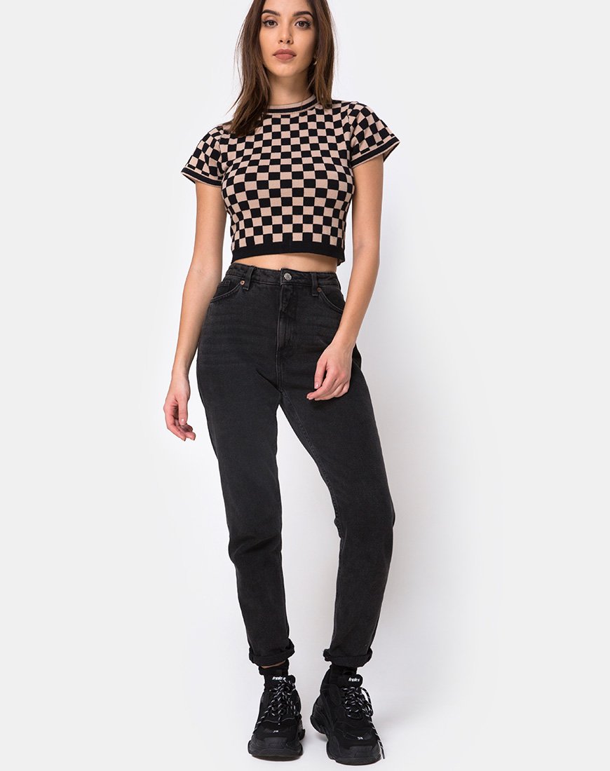 Afbeelding van Nelle Crop Top in Checkerboard Tan