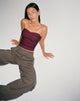 Afbeelding van Nelly Cropped Corset Top in Bourgondië met Ecru Stitch Detail
