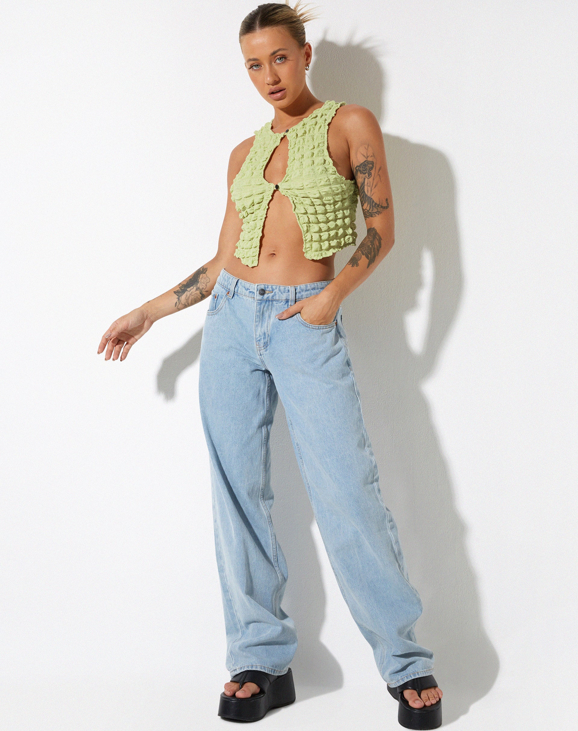 Afbeelding van Neno Crop Top in Big Bubble Jersey Pastel Lime