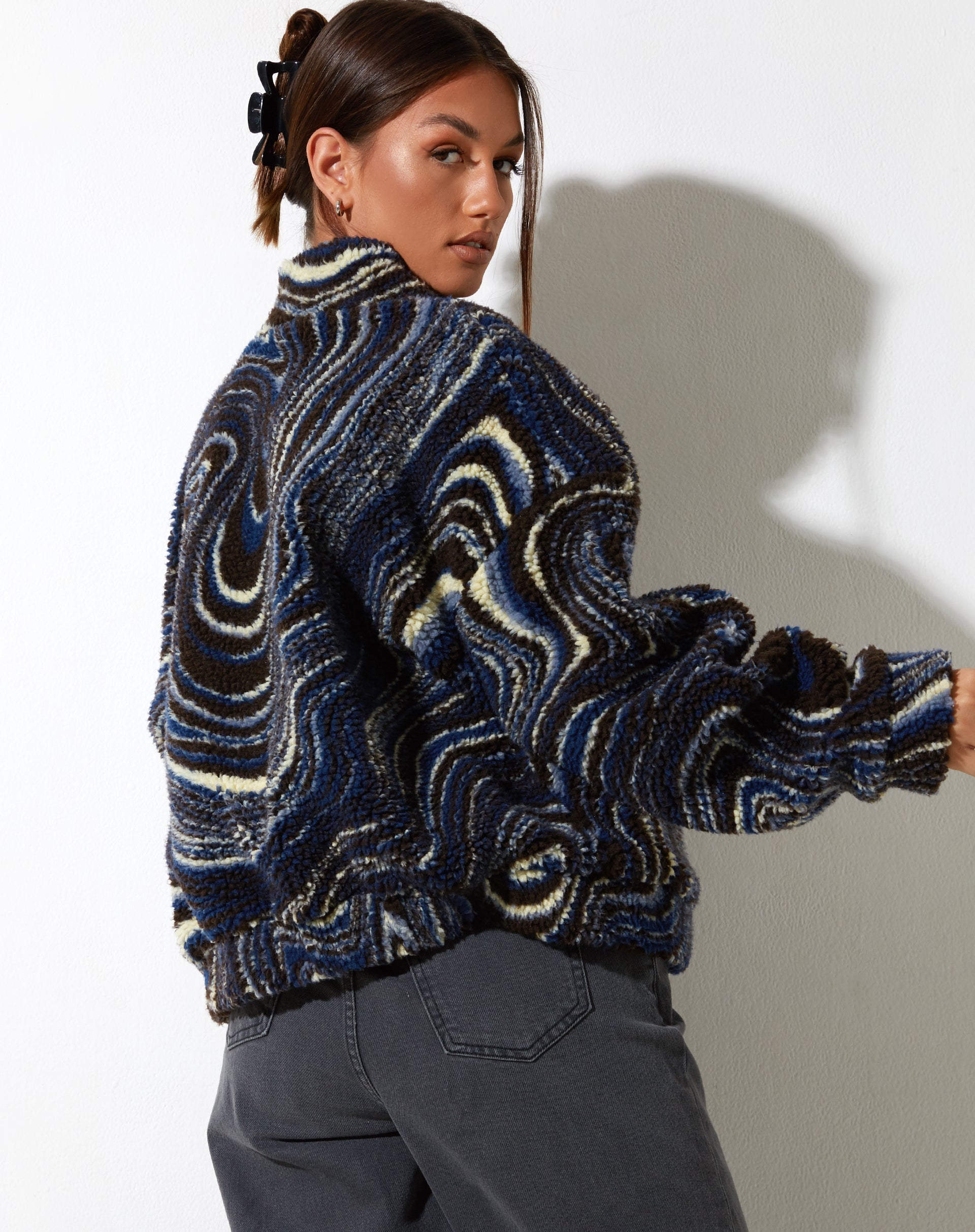 Nereo jack in ribbelblauw, zwart en ivoor