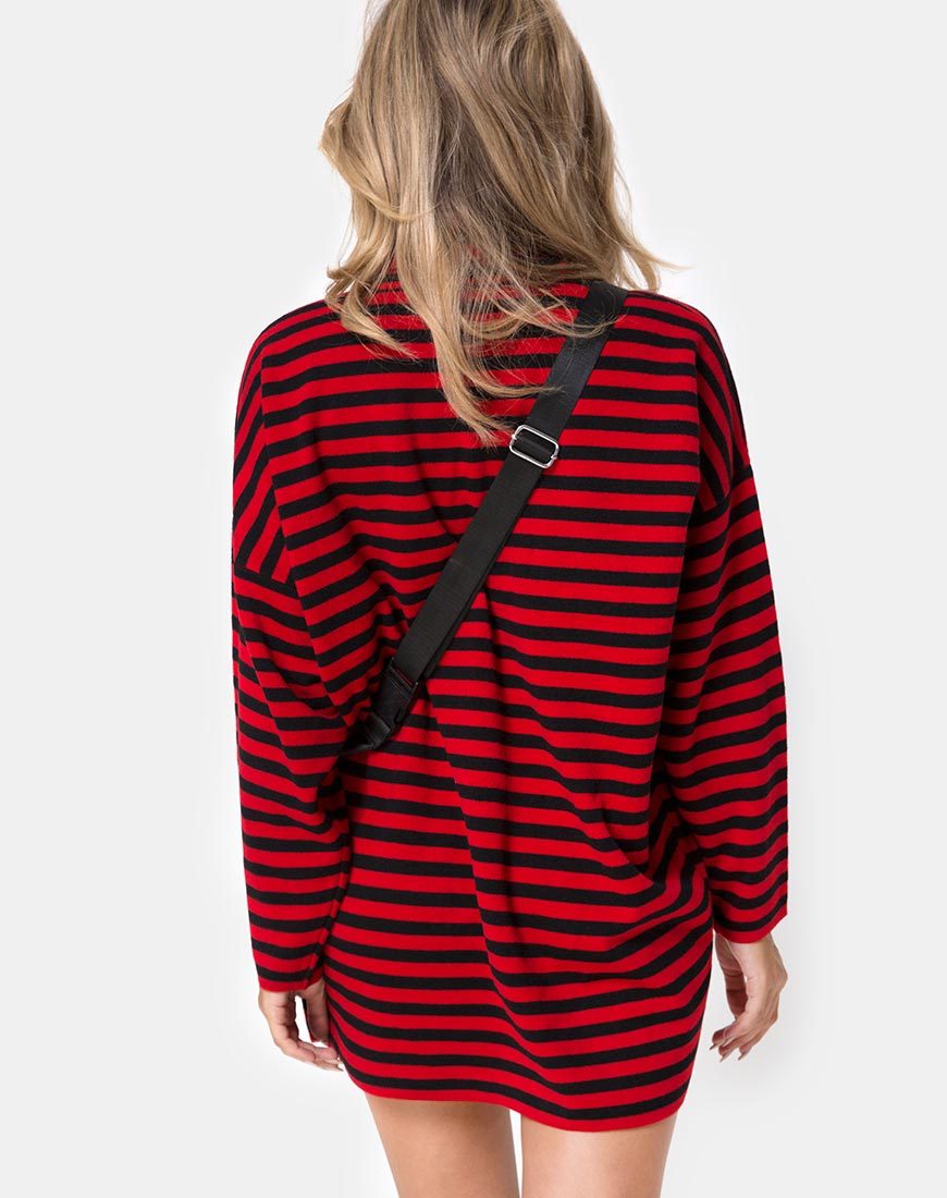 Neivie Trui in Streep Horizontaal Zwart/Rood