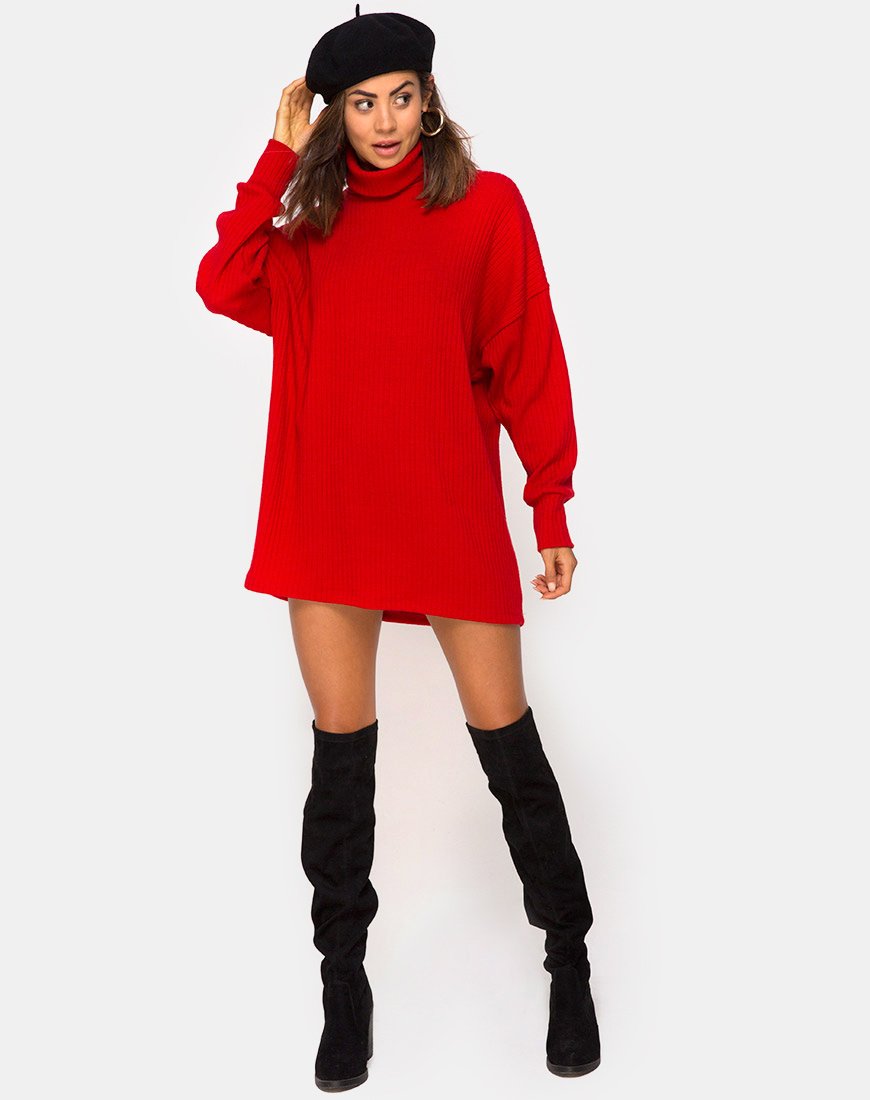 Afbeelding van Neve Hoge Hals Jurk in Rood