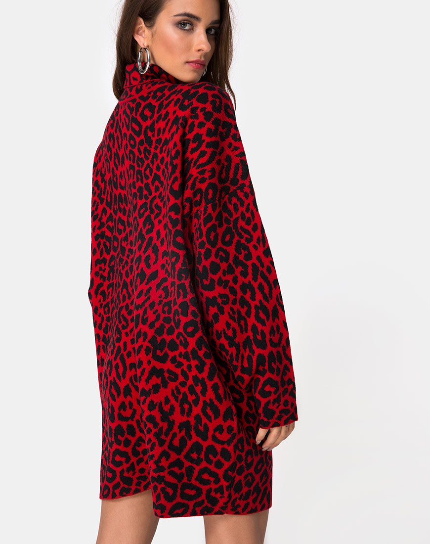 Afbeelding van Neivie Trui Dress in Dierenbrei Rood