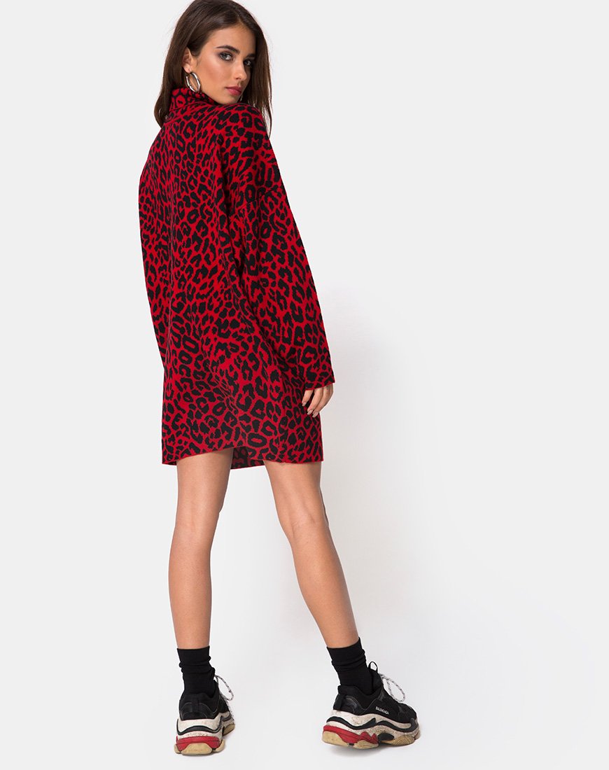 Afbeelding van Neivie Trui Dress in Dierenbrei Rood