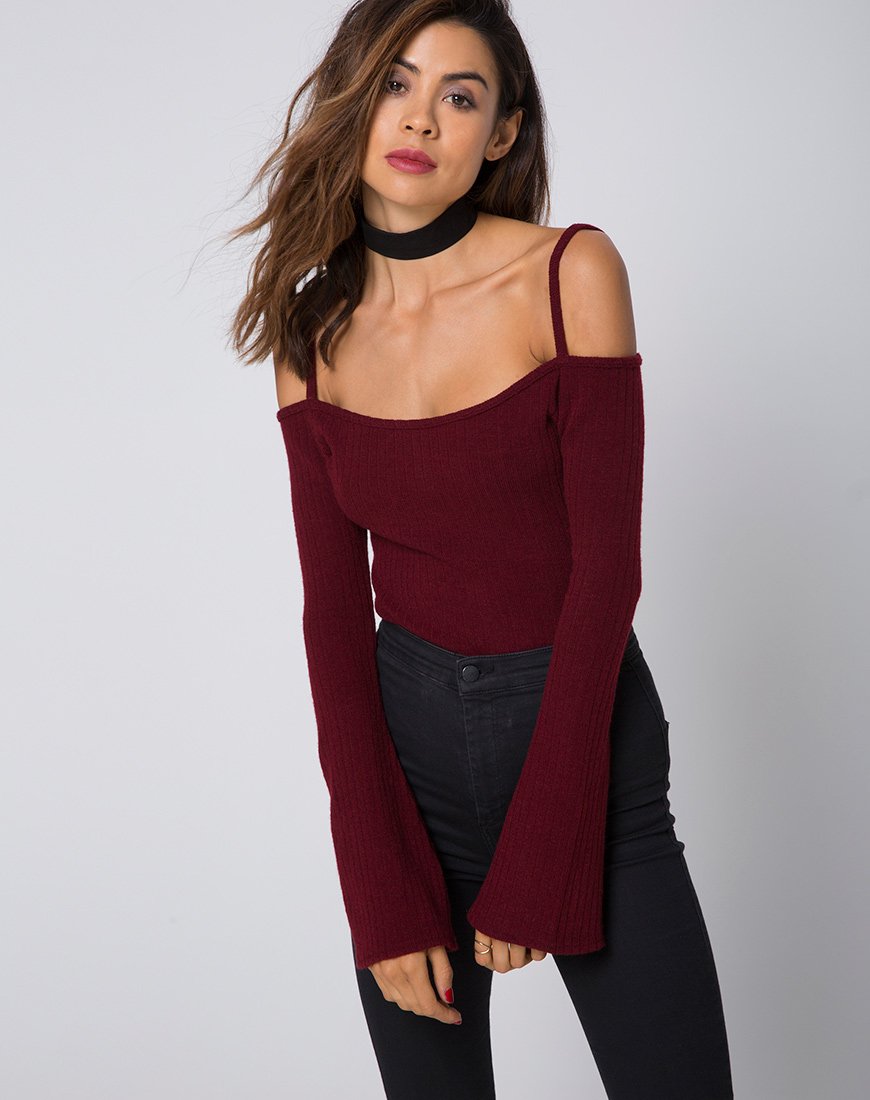 Niani Koud Schouderlijfje in Ribtricot Bourgondië