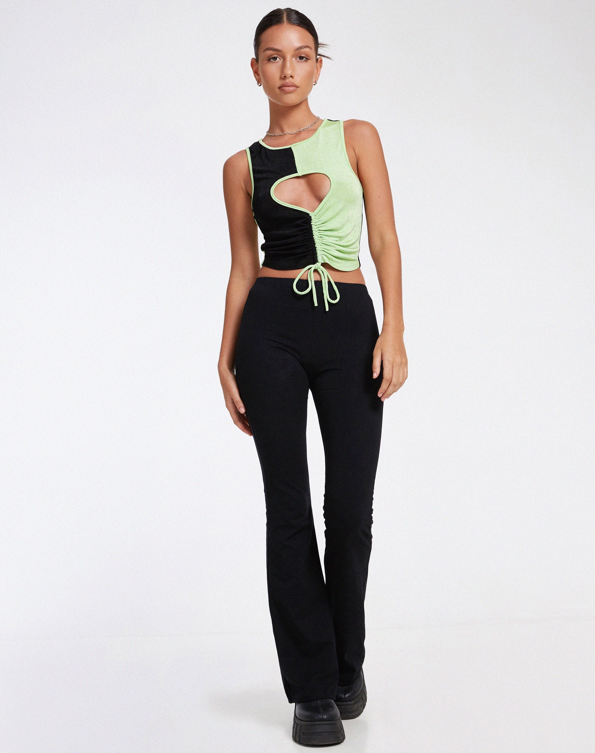 Afbeelding van Nida Crop Top in Crepe Zwart en Lime