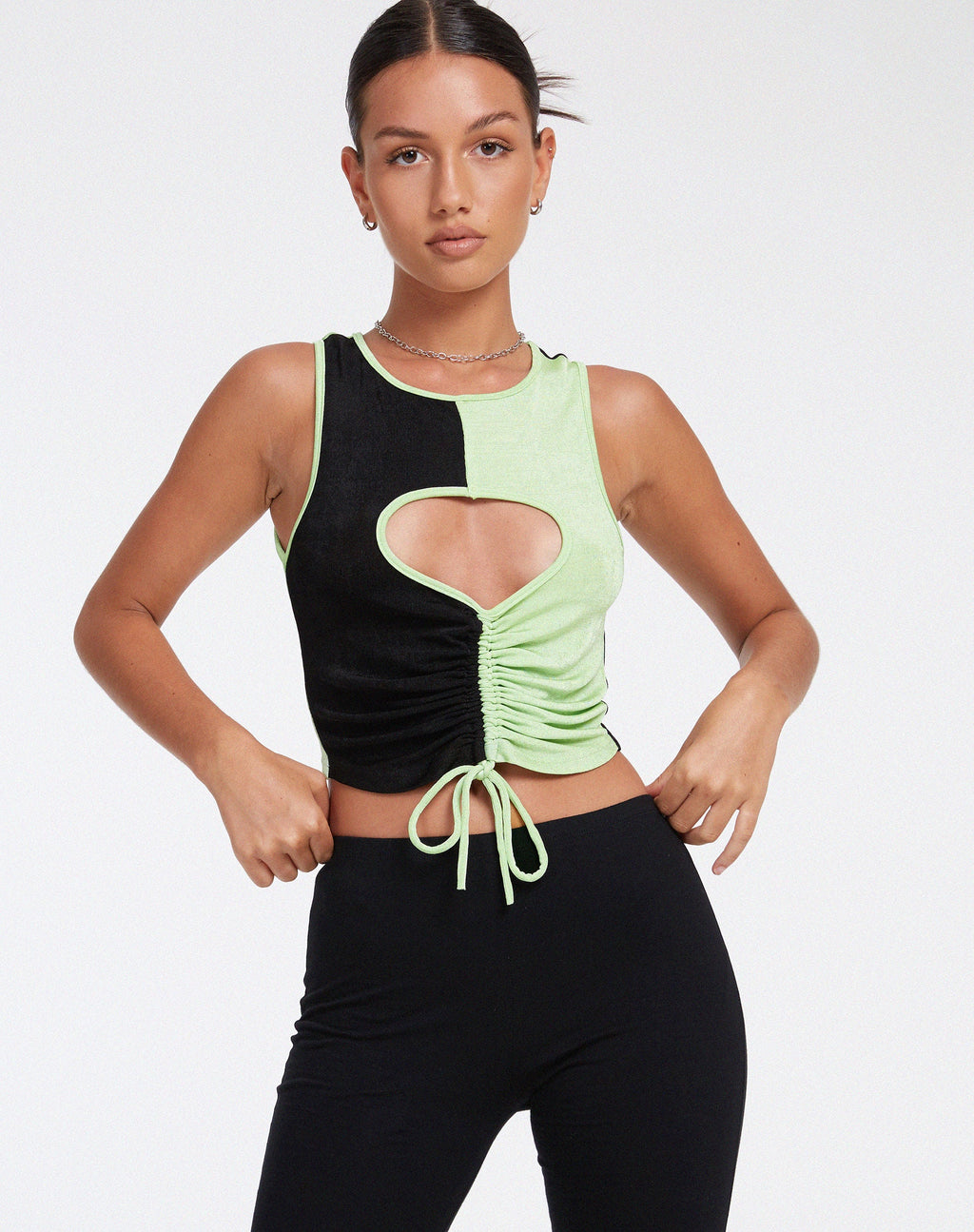 Nida Crop Top in crêpe zwart en lime