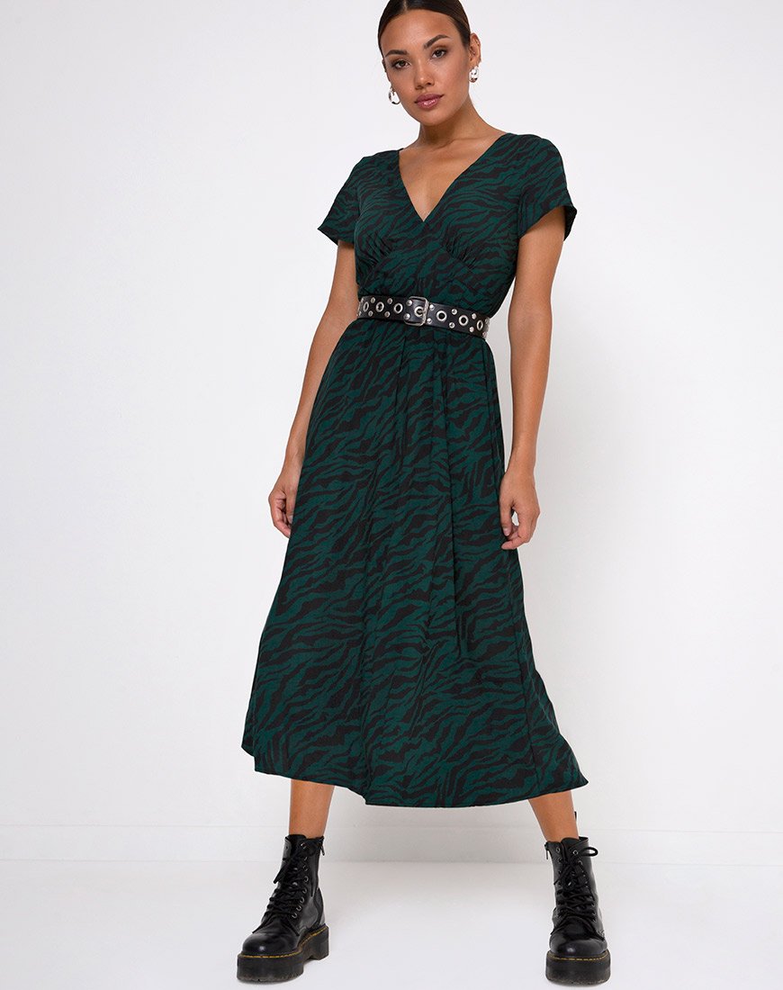 Nira Midi Dress in 90's Zebra Bosgroen