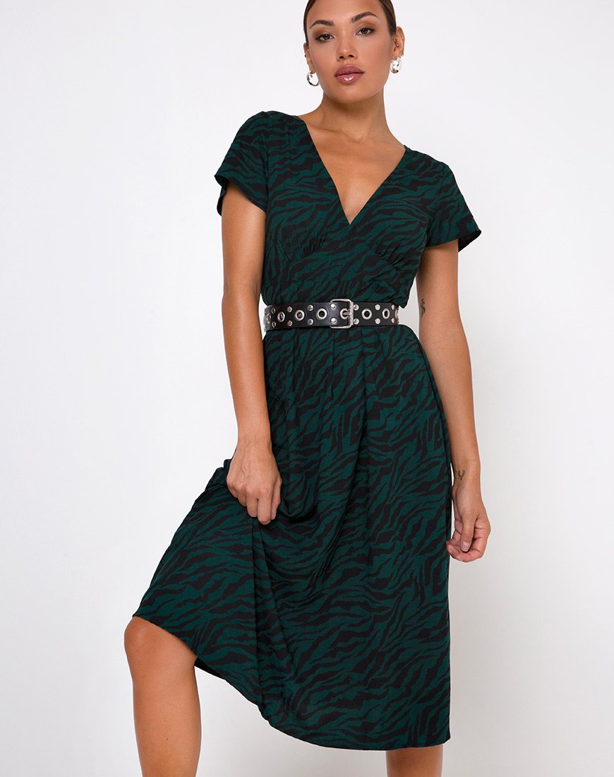 Afbeelding van Nira Midi Dress in 90s Zebra Bosgroen