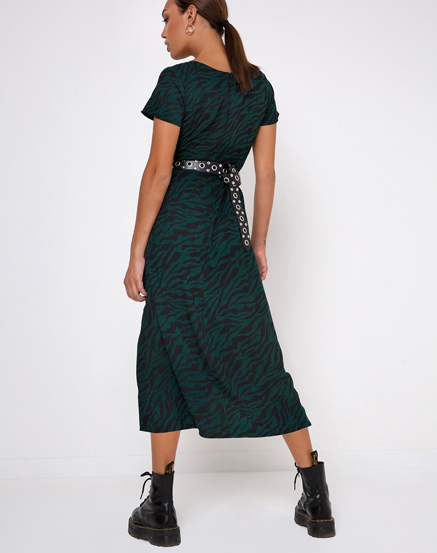 Afbeelding van Nira Midi Dress in 90s Zebra Bosgroen