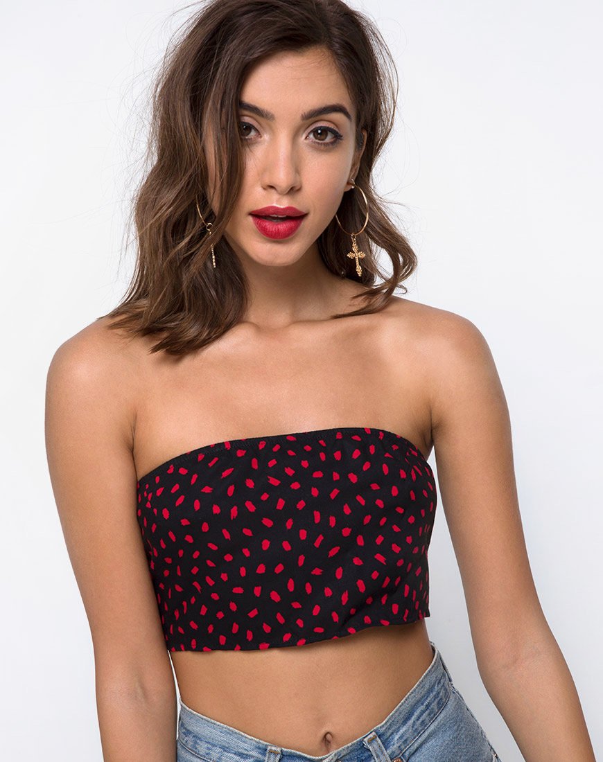 Nolia Tube Top in Mini Diana Stip Zwart en Rood