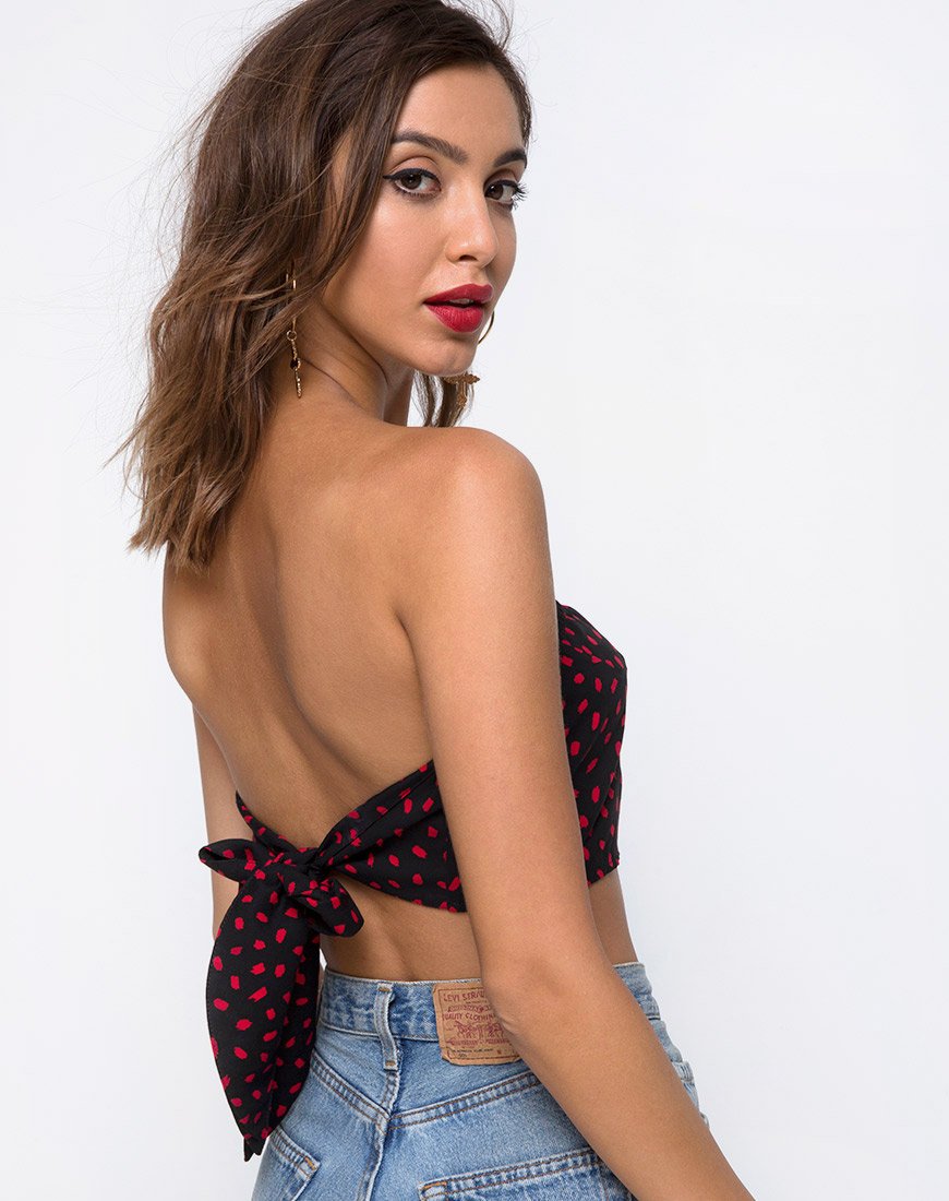Nolia Tube Top in Mini Diana Stip Zwart en Rood