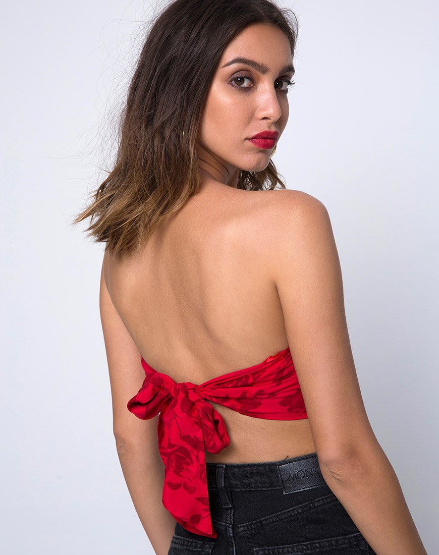 Afbeelding van Nolia Tube Top in ton-sur-ton gebloemd rood