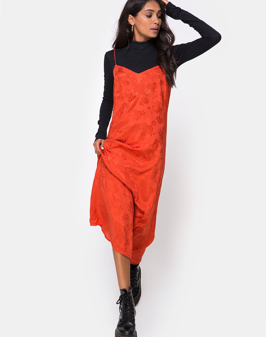 Nolity Midi Dress in Satijn Roest Roos