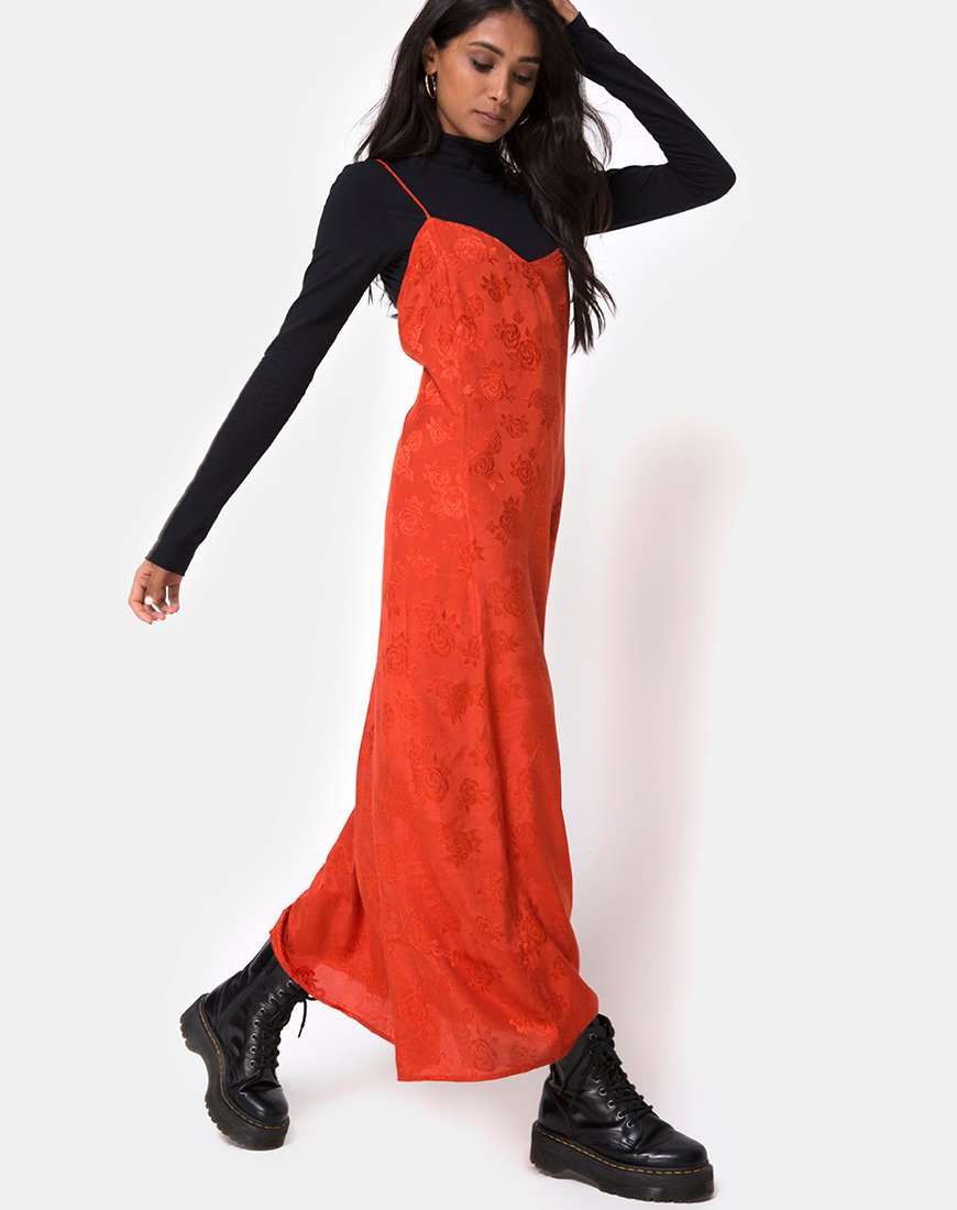 Nolity Midi Dress in Satijn Roest Roos