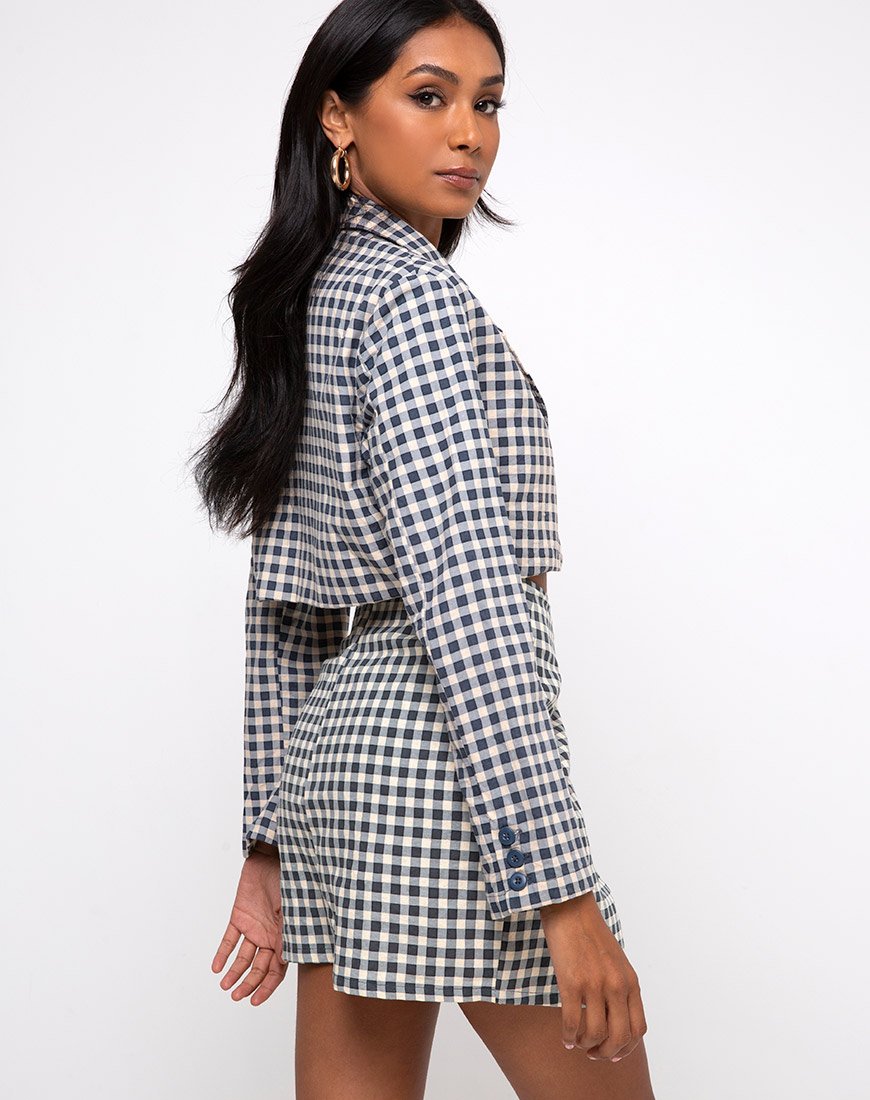Afbeelding van Noly Cropped Blazer in Gingham Crème