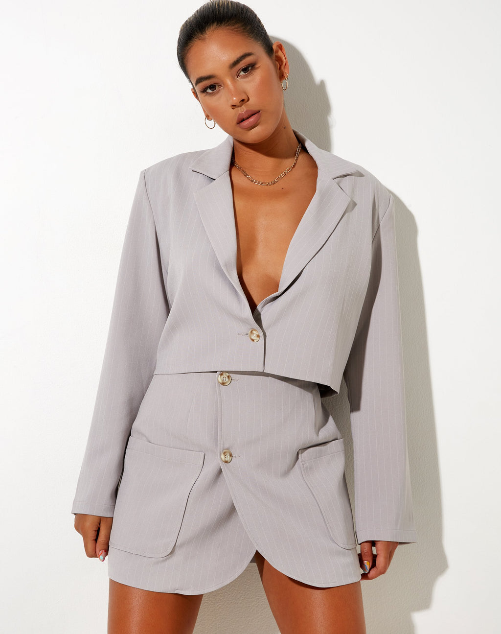 Nolya Blazer in Krijtstreep Zilvergrijs