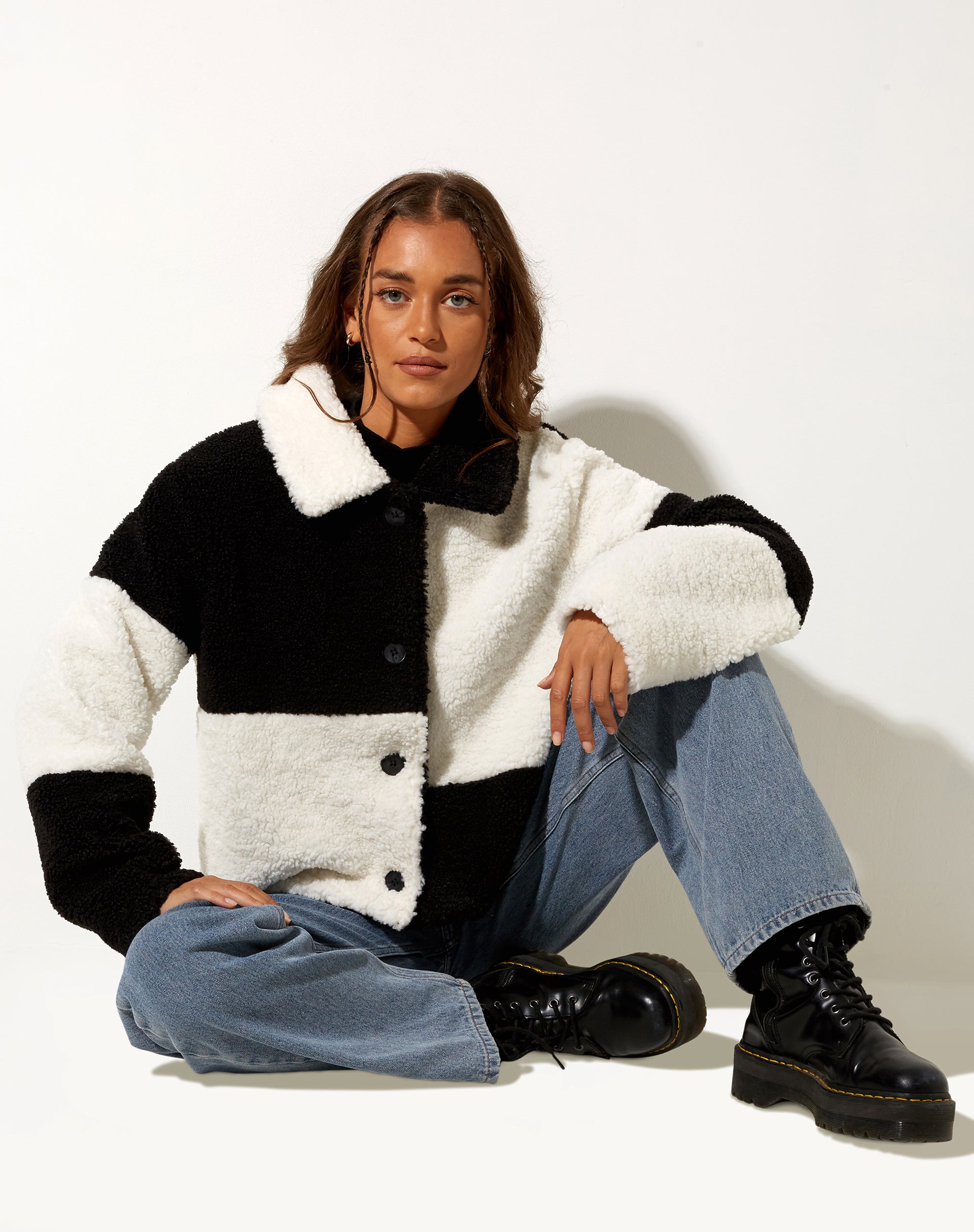 Afbeelding van Nuna Jacket in Borg Panelled Black and White