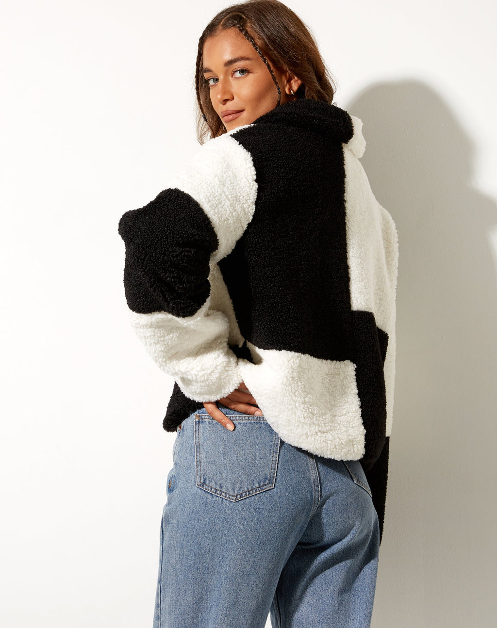 Nuna Jacket in Borg Panelled Zwart en Wit