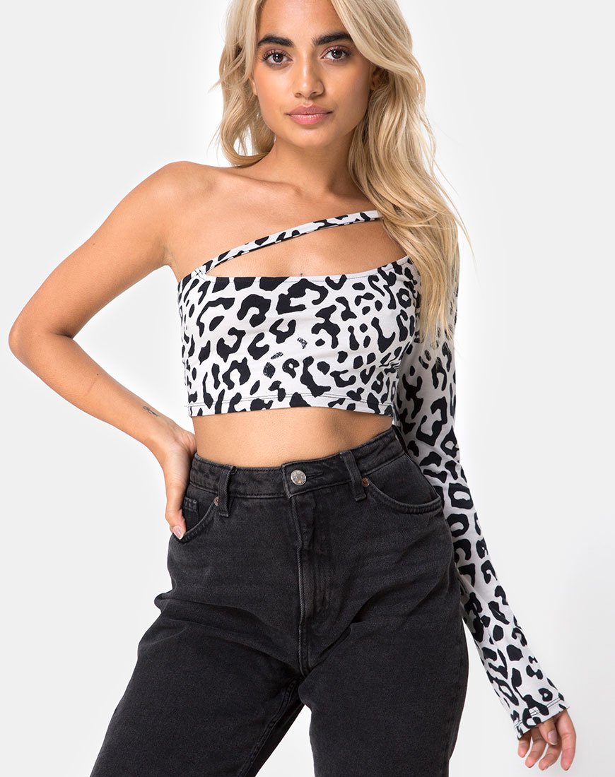 Afbeelding van Nure Crop Top in Mono Animal Grijs en Wit