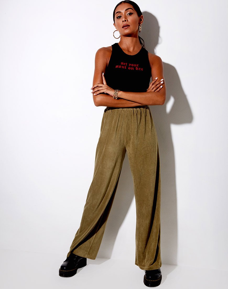 Obeli broek in fluweel rib Khaki