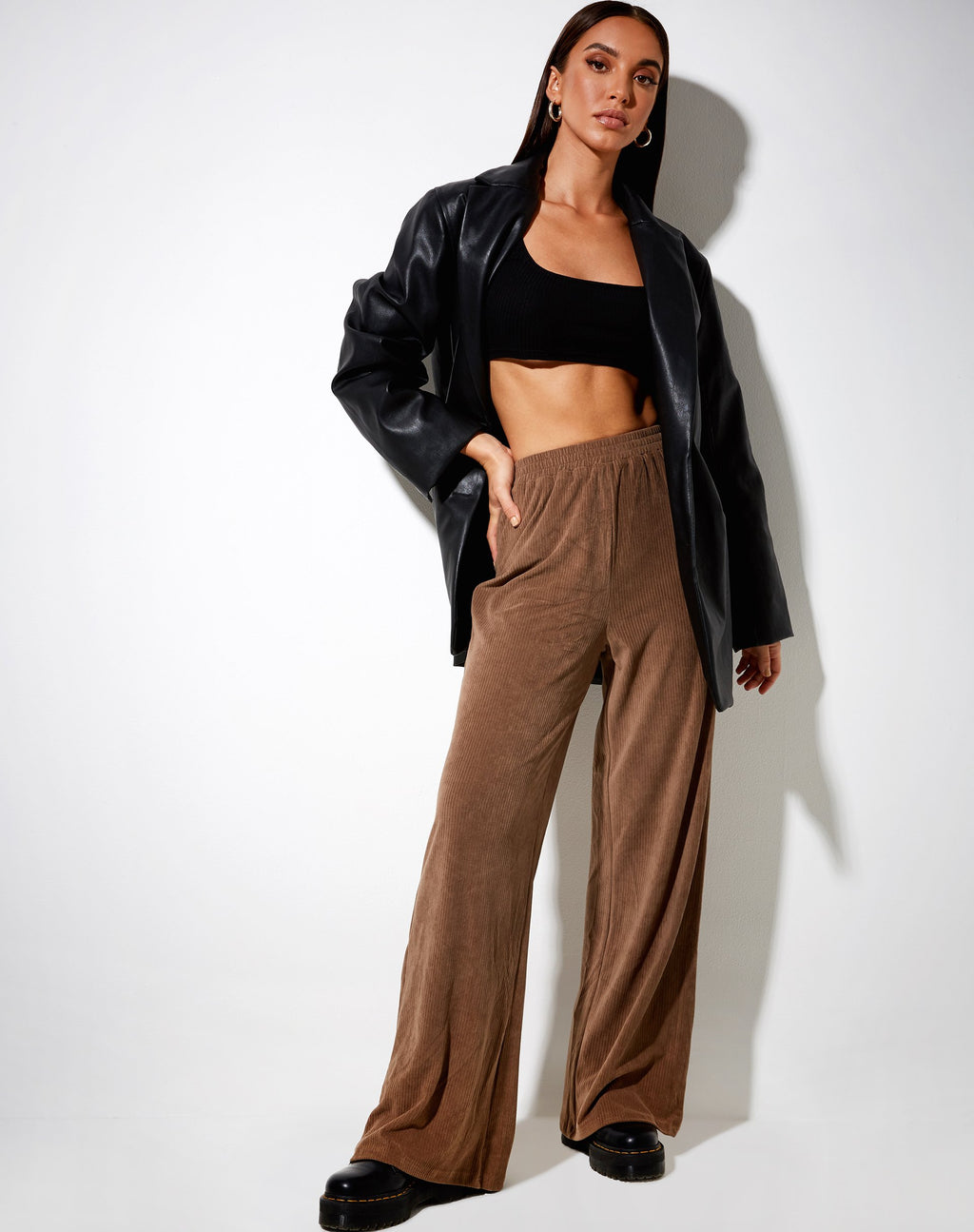 Obeli broek in fluwelen rib Tan Bruin