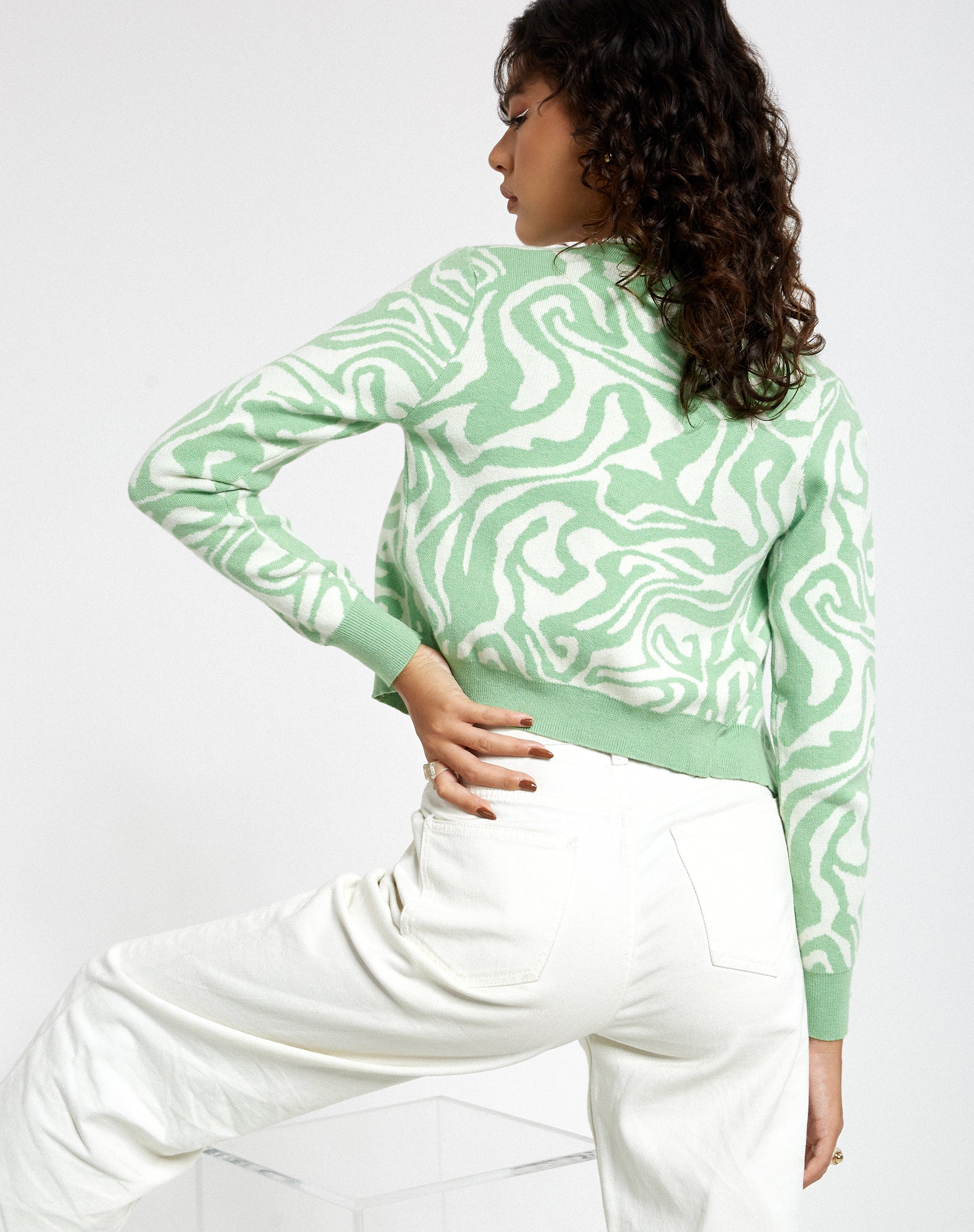 Afbeelding van Motel X Barbara Kristoffersen Odina Cardi in gebreide Jagged Swirl pepermunt en crème