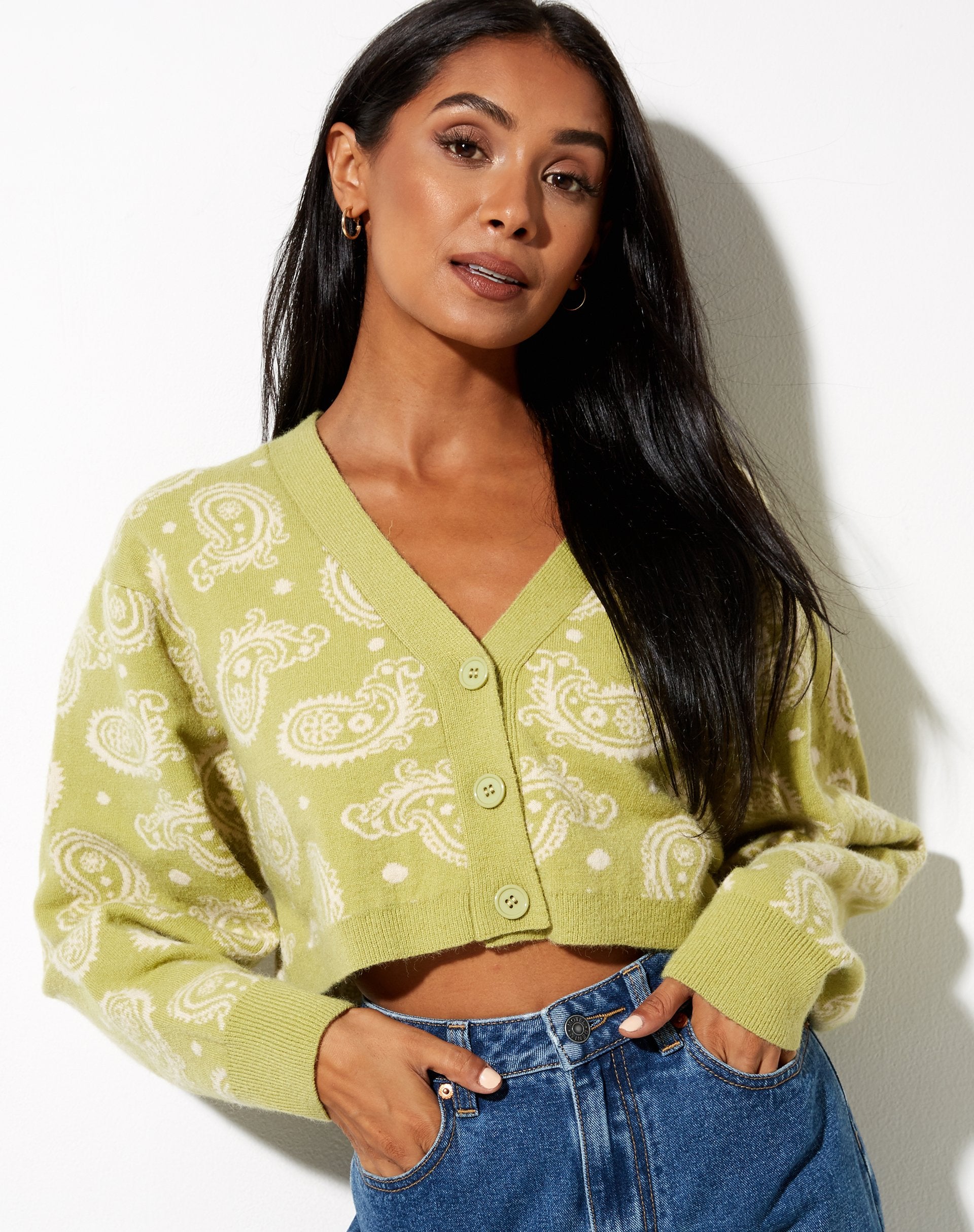 Afbeelding van Olina Cropped Cardi in gebreide Perzische nacht Sage