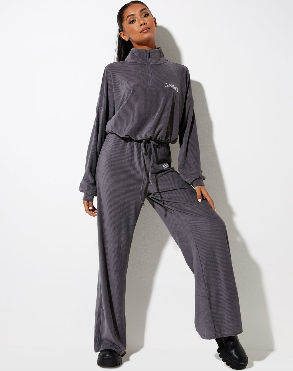 Obeli broek in antracietgrijs 'Angel' borduursel
