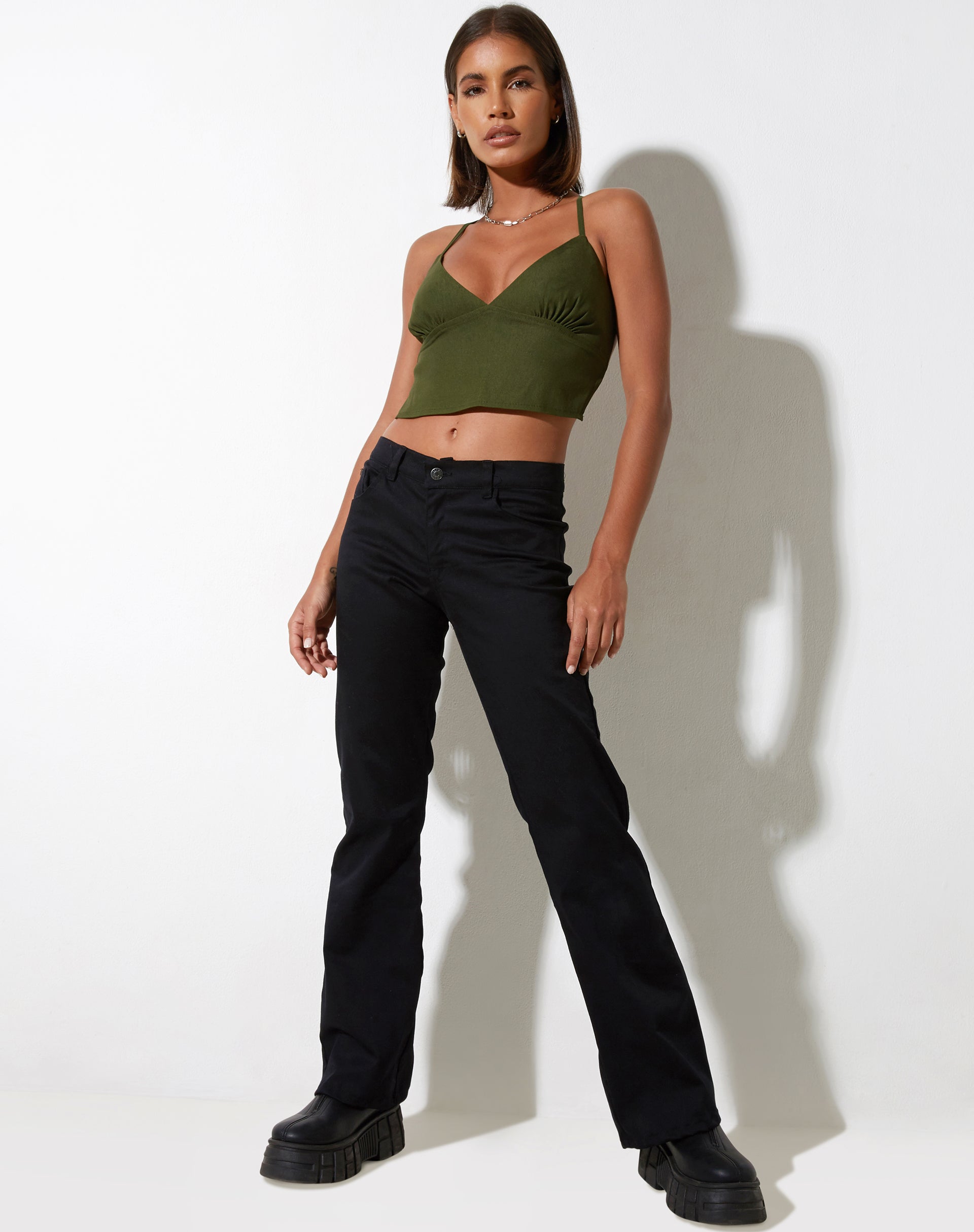 Afbeelding van Ombe Crop Top in Tailoring Olive