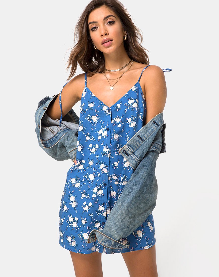 Osla Jurk in Soheila Bloemig Blauw