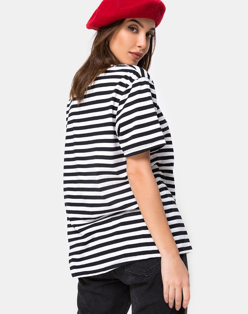 Oversized Basic T-shirt in zwart-witte streep met borduursel van Cherubijn
