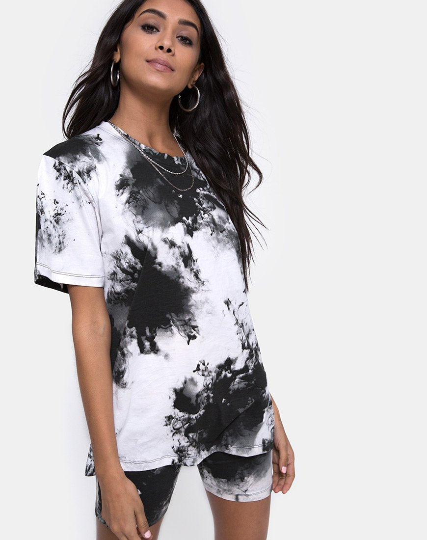 Oversized Basic T-shirt in mono tie dye zwart-wit