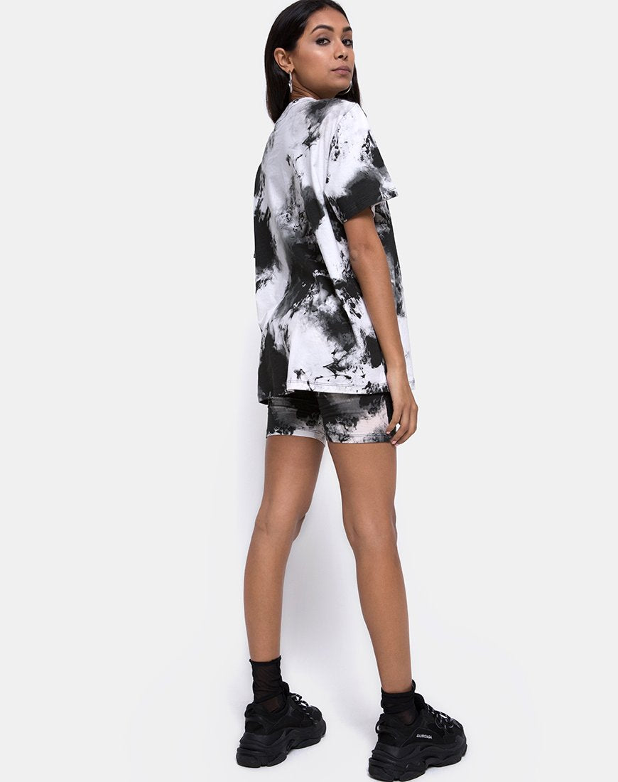 Afbeelding van Oversize Basic T-shirt in mono tie dye zwart-wit