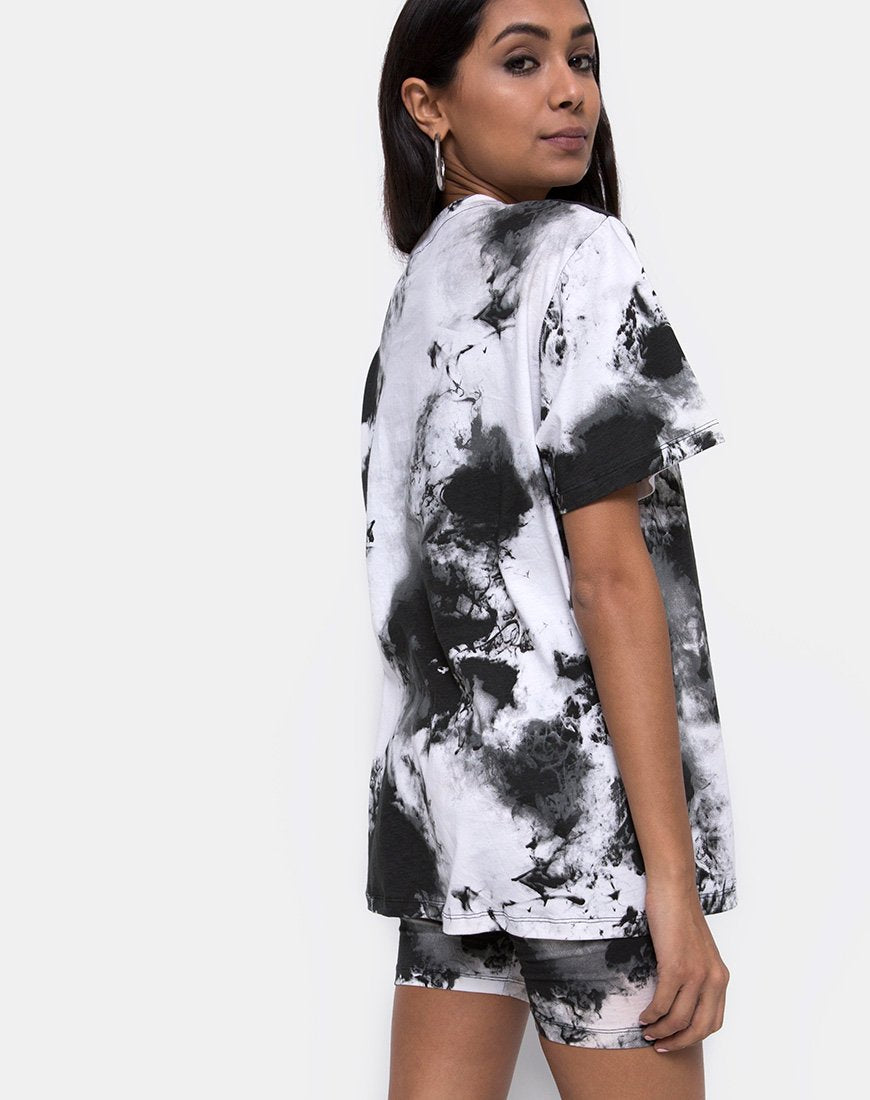 Oversized Basic T-shirt in mono tie dye zwart-wit