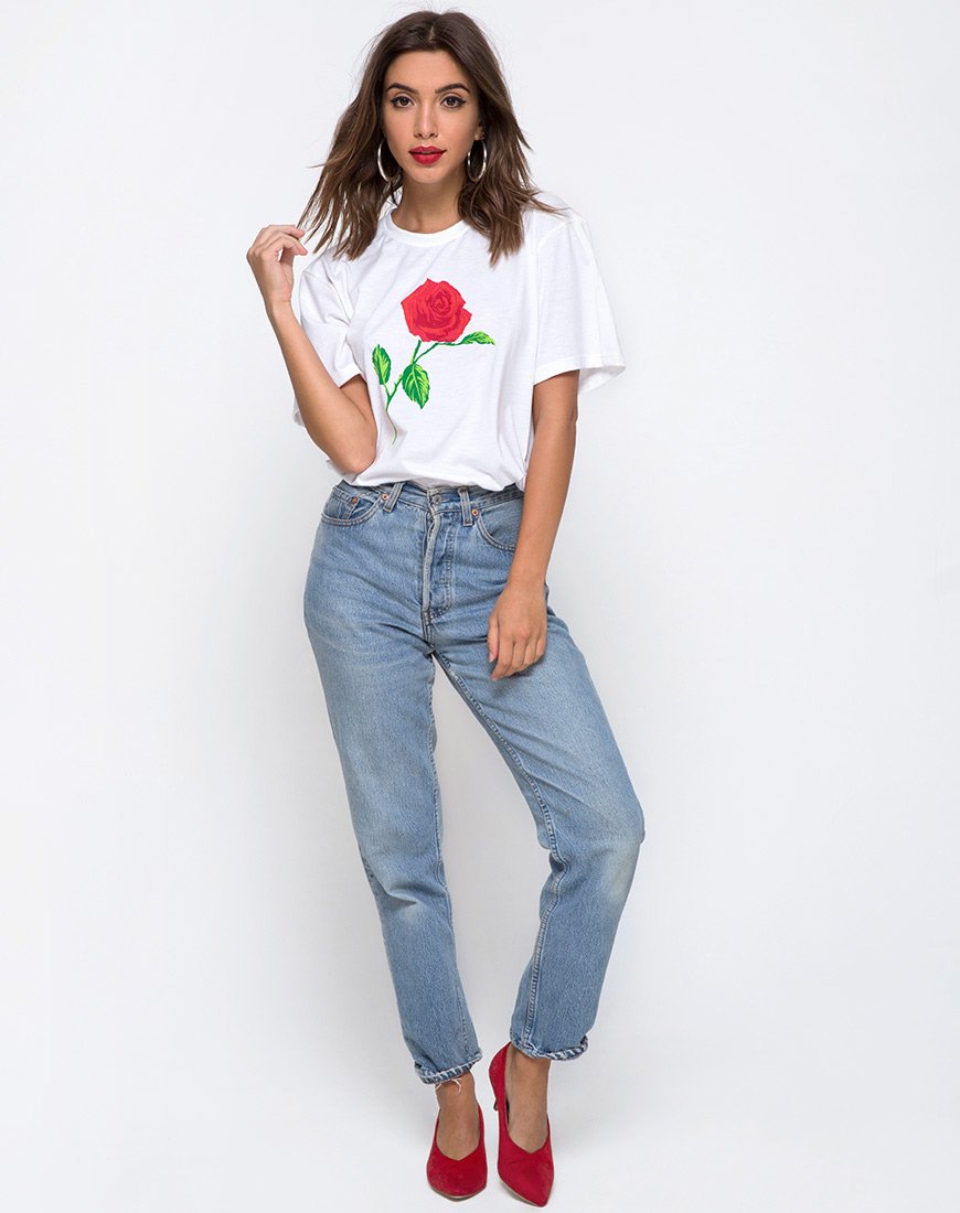 Afbeelding van Oversize Basic T-shirt in Wit met Roos